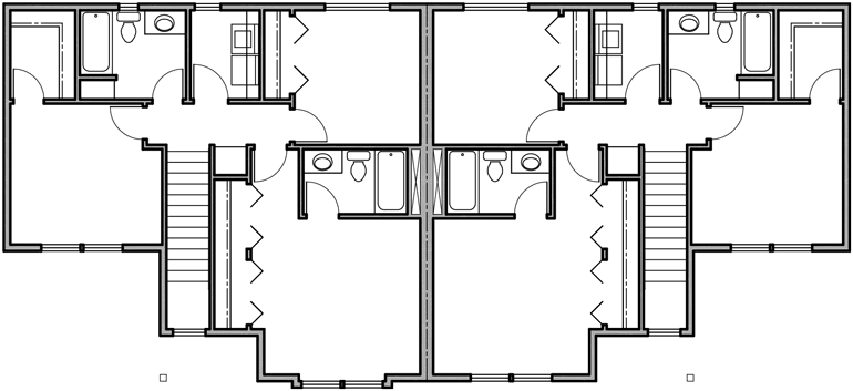 Upper Floor Plan 2 for Duplex house plans, shallow lot multi-family plans, 3 bedroom duplex plans, D-461