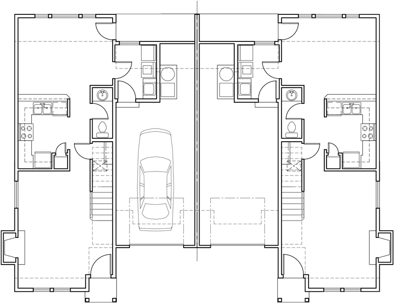 Main Floor Plan 2 for D-418 Duplex house plans, 3 bedroom townhouse plans, duplex house plans with garage, D-418