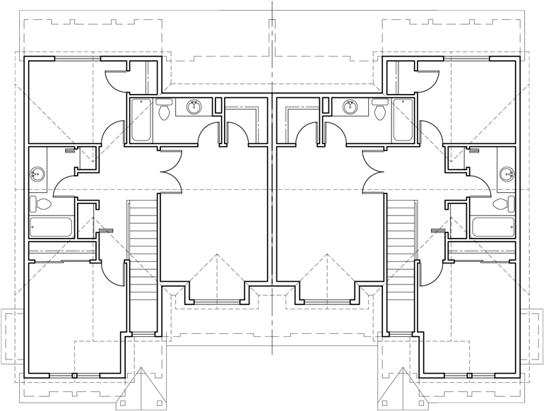 Upper Floor Plan 2 for Duplex house plans, 3 bedroom townhouse plans, duplex house plans with garage, D-418