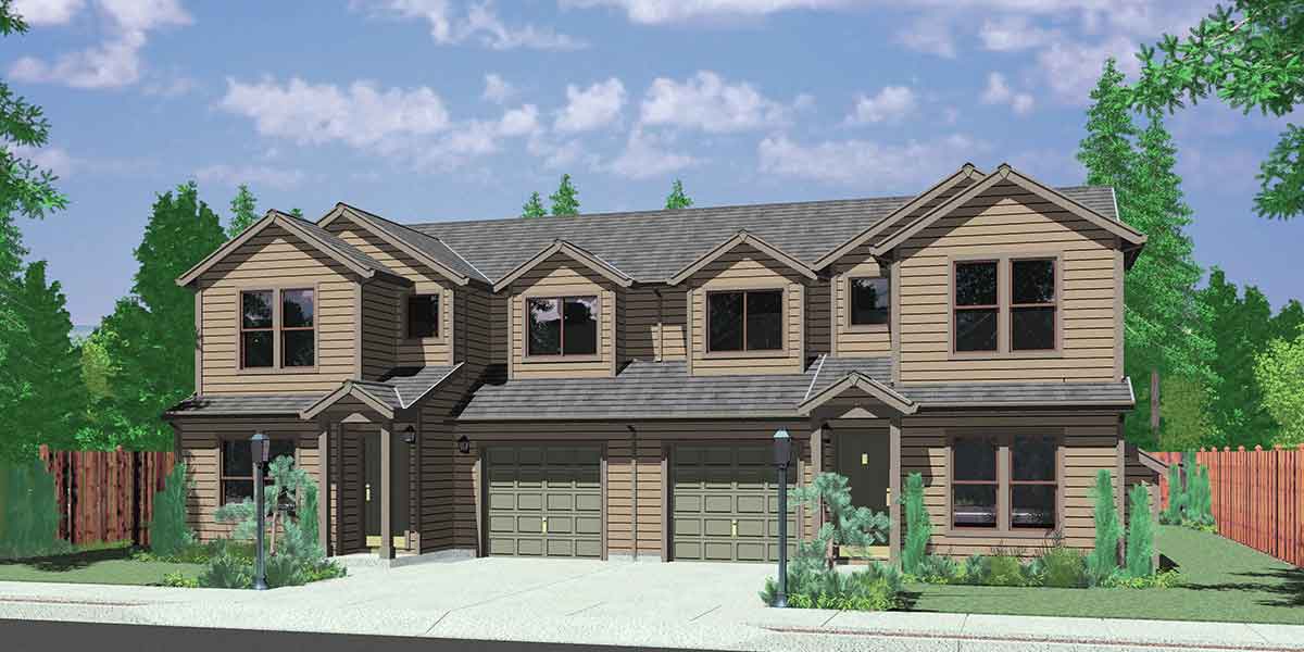 Duplex House Plans, 3 Bedroom Townhouse Plans, D-418