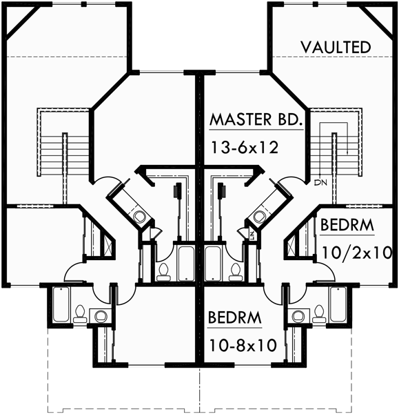 Upper Floor Plan for D-433 Duplex house plans, duplex house plans with garage, D-433