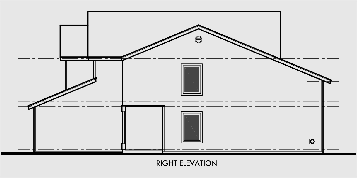 House rear elevation view for D-433 Duplex house plans, duplex house plans with garage, D-433