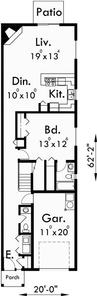 Main Floor Plan for D-448 Duplex house plans, master on the main house plans, D-448