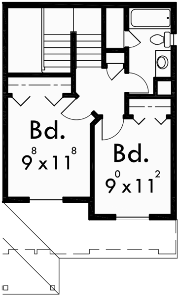 Upper Floor Plan for D-448 Duplex house plans, master on the main house plans, D-448