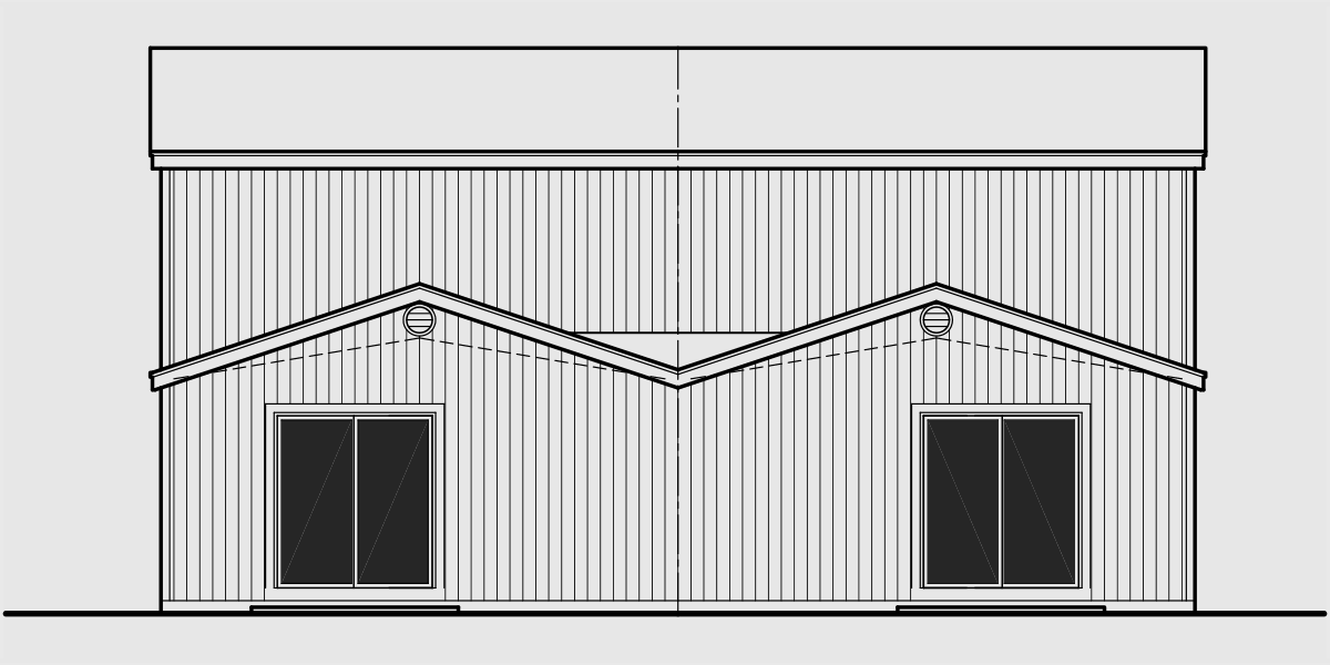 House front drawing elevation view for D-448 Duplex house plans, master on the main house plans, D-448