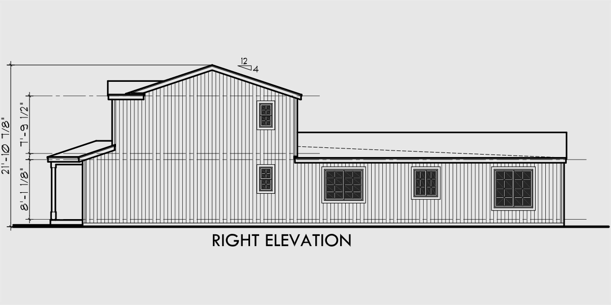 House side elevation view for D-448 Duplex house plans, master on the main house plans, D-448