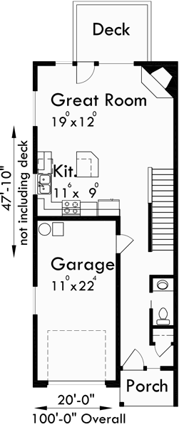 Main Floor Plan for D-515-5 Townhouse plans, 5 plex plans, row house plans, townhouse plans with basement, townhouse plans for sloping lots, D-515-5