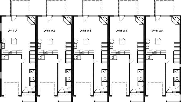 Main Floor Plan 2 for D-515-5 Townhouse plans, 5 plex plans, row house plans, townhouse plans with basement, townhouse plans for sloping lots, D-515-5