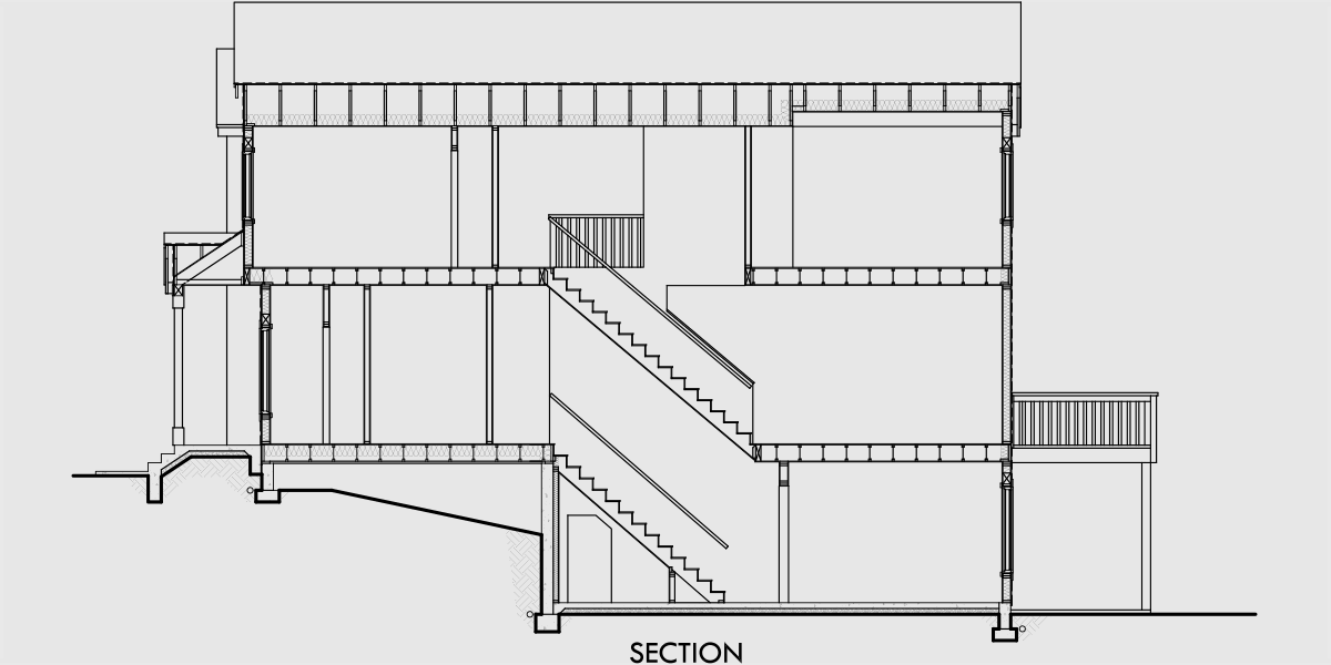 House rear elevation view for D-515-5 Townhouse plans, 5 plex plans, row house plans, townhouse plans with basement, townhouse plans for sloping lots, D-515-5