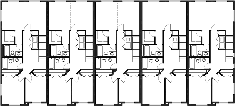 Upper Floor Plan 2 for Townhouse plans, 5 plex plans, row house plans, townhouse plans with basement, townhouse plans for sloping lots, D-515-5