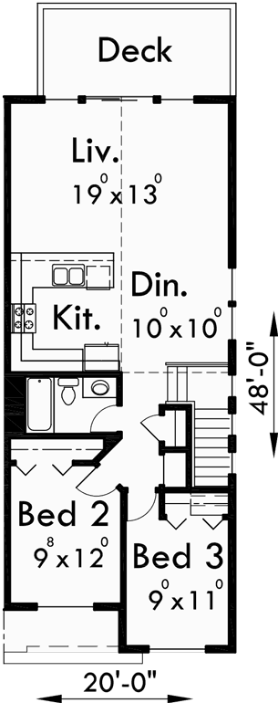 Main Floor Plan for D-471 Duplex house plans, sloping lot duplex house plans, master on the main house plans, D-471
