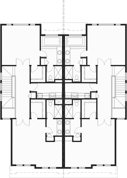 Upper Floor Plan 2 for Craftsman duplex house plans, luxury townhouse plans, 2 bedroom duplex plans, duplex plans with 2 car garage, duplex plans with basement, house plans with double master suites D-451