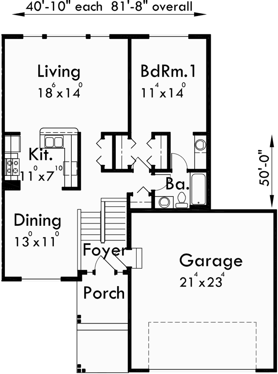Main Floor Plan for D-492 Duplex house plans, split level duplex house plans, D-492