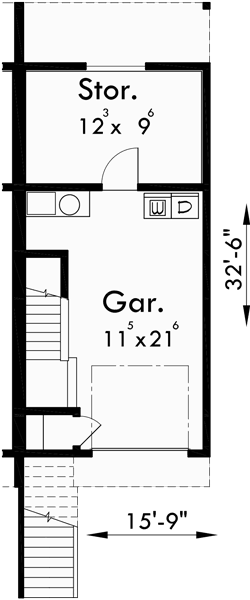 Lower Floor Plan for D-442 6 unit townhouse plans, 6 plex plans, double master bedroom house plans, D-442
