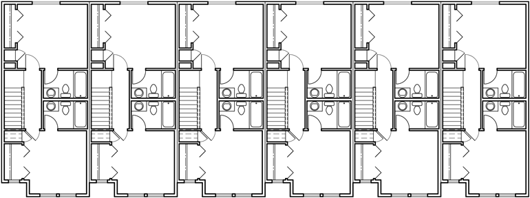 Upper Floor Plan 2 for 6 unit townhouse plans, 6 plex plans, double master bedroom house plans, D-442