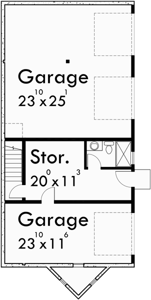 Lower Floor Plan for D-493 Duplex house plans, stacked duplex house plans, duplex house plans with garage, corner lot duplex plans, D-493