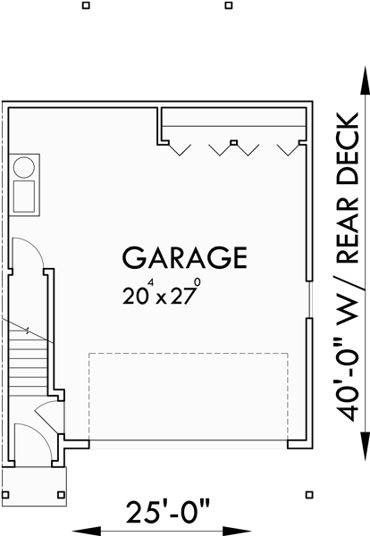 Lower Floor Plan for D-483 Triplex 3 Bedroom, 2 Car Garage, Side to Side Sloping Lot