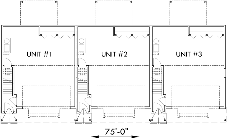 Lower Floor Plan 2 for Triplex 3 Bedroom, 2 Car Garage, Side to Side Sloping Lot