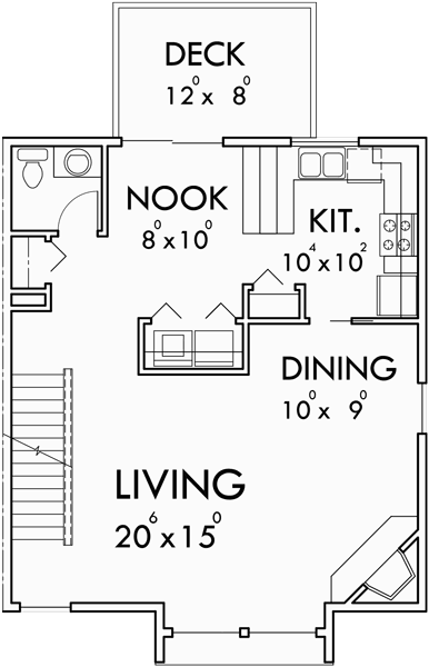 Upper Floor Plan for D-483 Triplex 3 Bedroom, 2 Car Garage, Side to Side Sloping Lot