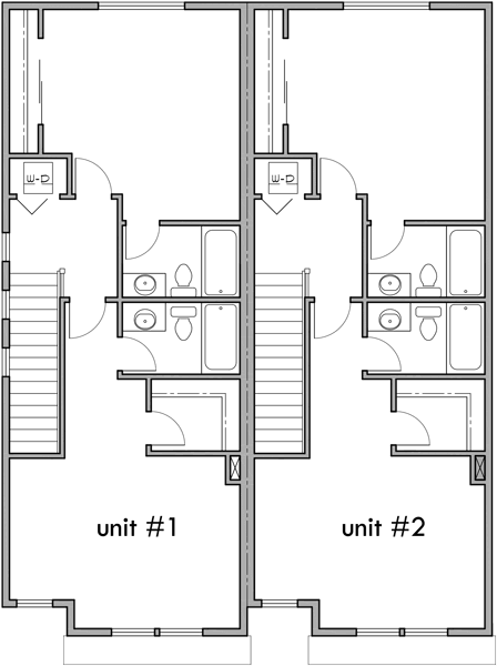Upper Floor Plan 2 for Duplex house plans, duplex house plan for sloping lot, rear garage house plans, 2 master bedroom house plans, D-518