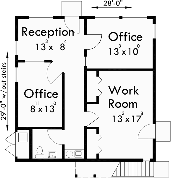 Lower Floor Plan for D-399 Duplex house plans, mixed use building plans, duplex plans with office, mixed use multifamily house plans, D-399