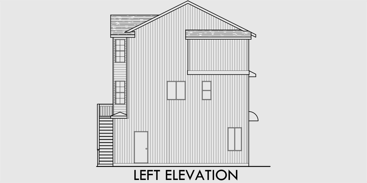 House side elevation view for D-399 Duplex house plans, mixed use building plans, duplex plans with office, mixed use multifamily house plans, D-399