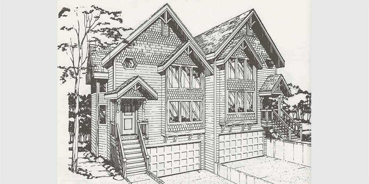 duplex victorian house plan render 403