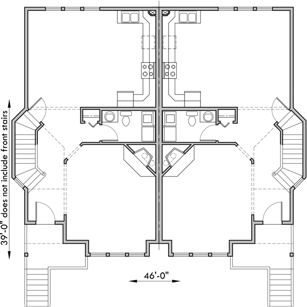Main Floor Plan 2 for D-403 Victorian townhouse plans, duplex house plans, D-403