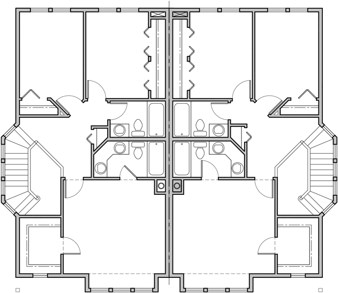 Upper Floor Plan 2 for Victorian townhouse plans, duplex house plans, D-403