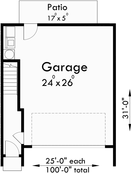 Lower Floor Plan for F-546 Fourplex house plans, 3 story town house, 3 bedroom townhouse, 4 plex plans with garage, F-546