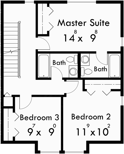 Main Floor Plan for F-546 Fourplex house plans, 3 story town house, 3 bedroom townhouse, 4 plex plans with garage, F-546