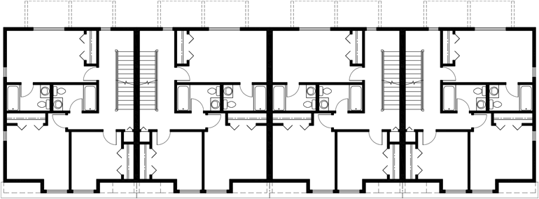 Main Floor Plan 2 for F-546 Fourplex house plans, 3 story town house, 3 bedroom townhouse, 4 plex plans with garage, F-546