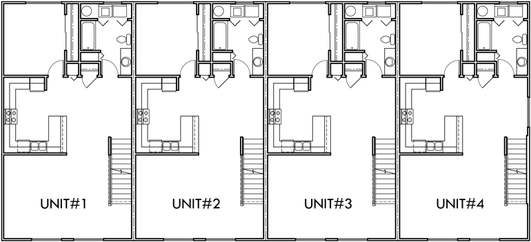 Main Floor Plan 2 for F-538 4 plex plans, townhome plans, 4 bedroom townhouse, 4 plex plans with garage, F-538
