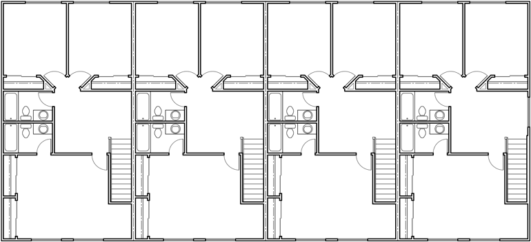 Upper Floor Plan 2 for 4 plex plans, townhome plans, 4 bedroom townhouse, 4 plex plans with garage, F-538
