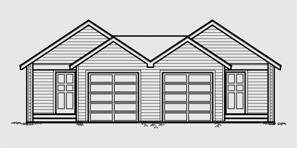 House rear elevation view for D-457 Duplex house plans, multi family house plans, duplex house plans for sloping lots, D-457