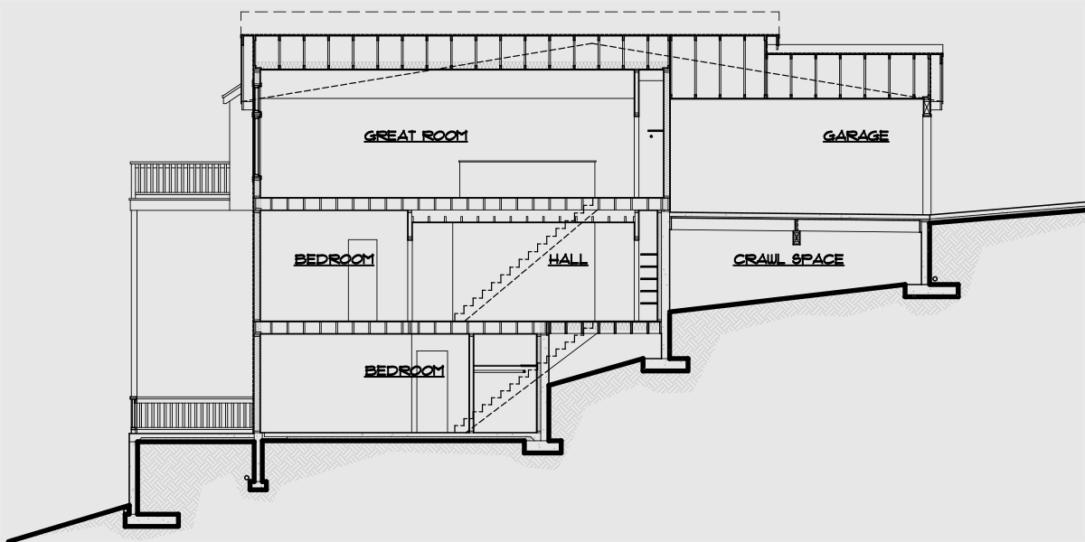 House front color elevation view for D-457 Duplex house plans, multi family house plans, duplex house plans for sloping lots, D-457