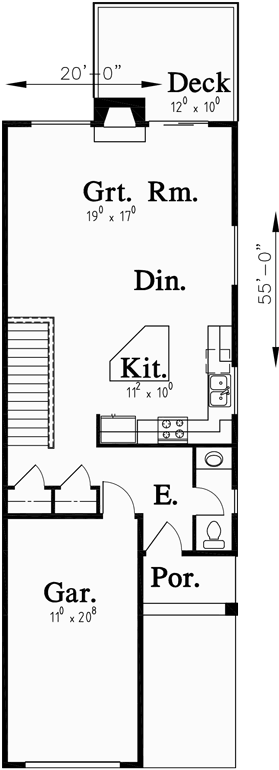 Main Floor Plan for D-457 Duplex house plans, multi family house plans, duplex house plans for sloping lots, D-457