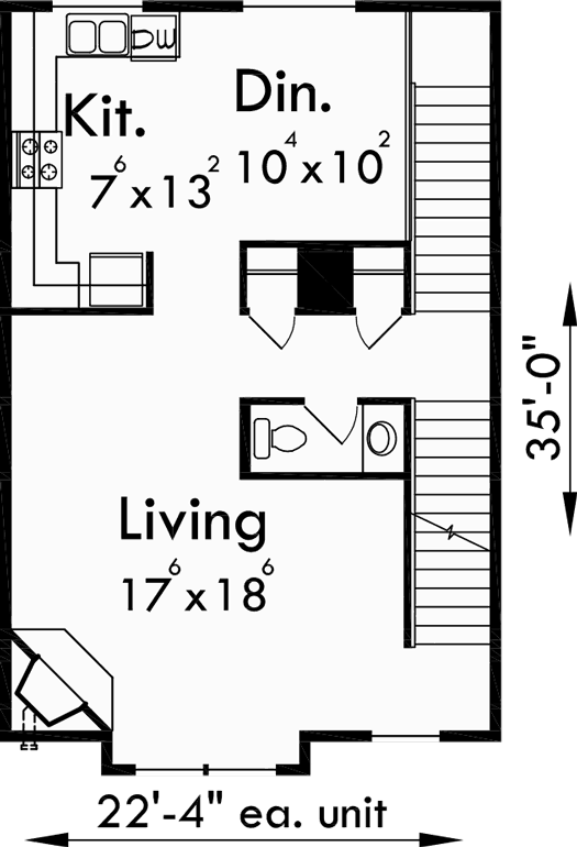 Main Floor Plan for D-460 Duplex house plans, 3 story duplex house plans, D-460