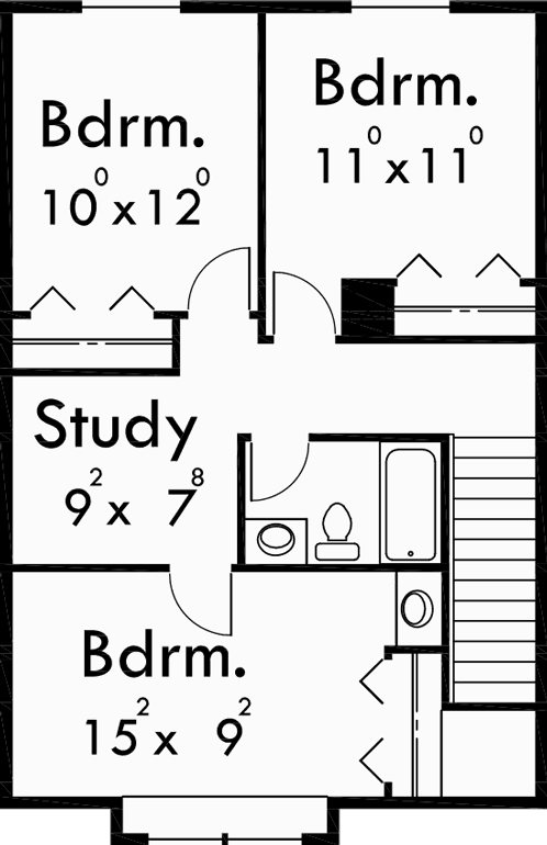 Upper Floor Plan for D-460 Duplex house plans, 3 story duplex house plans, D-460