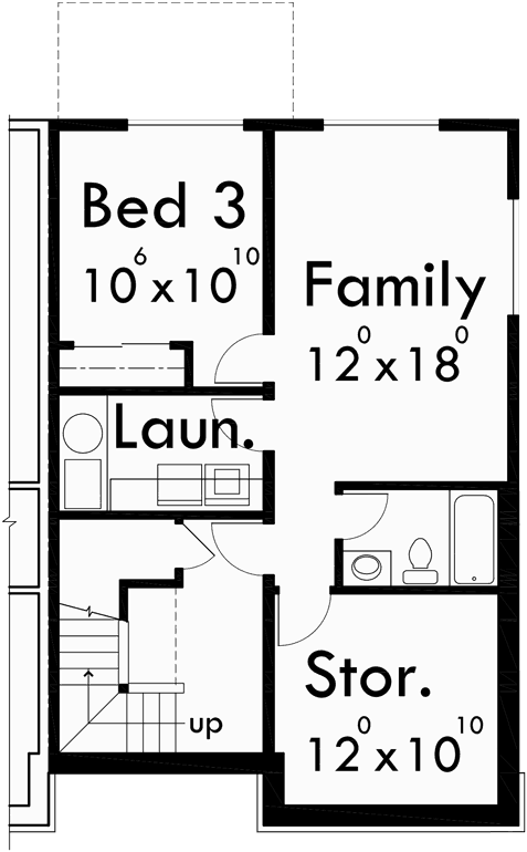 Basement Floor Plan for D-489 Modern town house plans, duplex house plans, sloping lot house plans, D-489