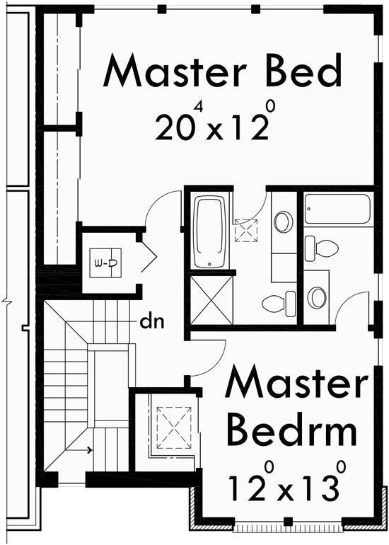 Upper Floor Plan for D-489 Modern town house plans, duplex house plans, sloping lot house plans, D-489