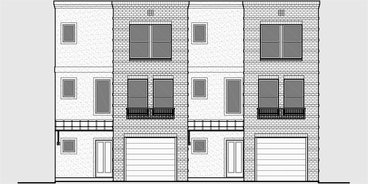 House side elevation view for D-489 Modern town house plans, duplex house plans, sloping lot  house plans, D-489