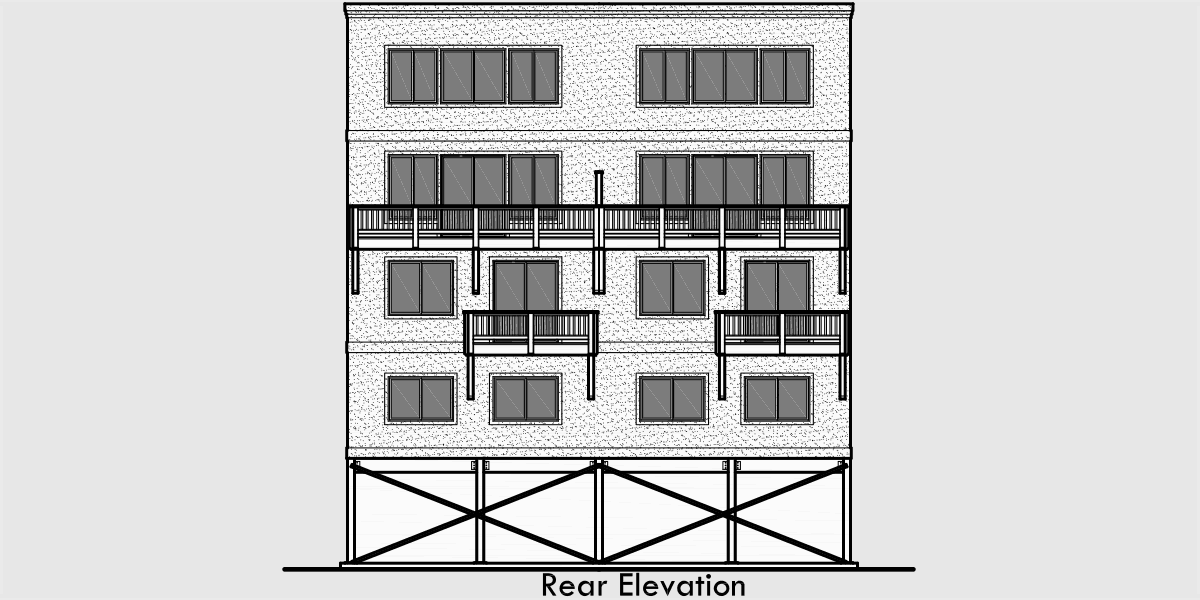 House rear elevation view for D-489 Modern town house plans, duplex house plans, sloping lot  house plans, D-489