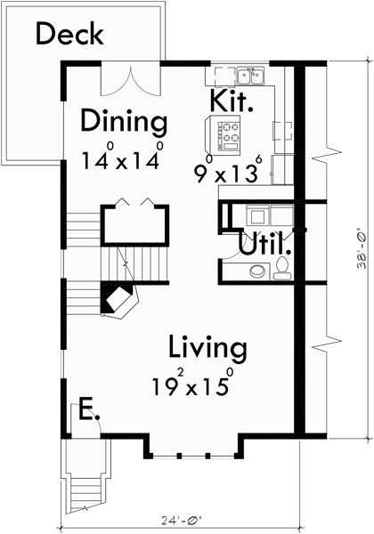 3 Story Townhouse Plans, 4 Bedroom Duplex House Plans, D-415