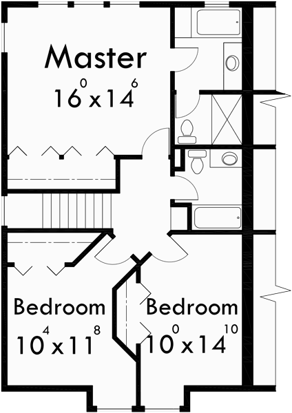 Upper Floor Plan for D-415 3 story townhouse plans, 4 bedroom duplex house plans, D-415