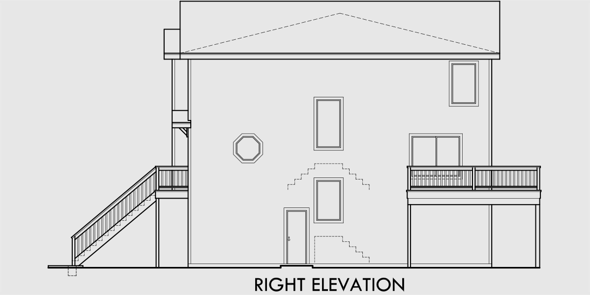 House side elevation view for D-415 3 story townhouse plans, 4 bedroom duplex house plans, D-415