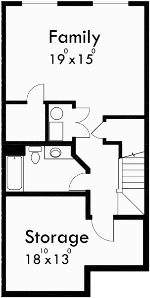 Lower Floor Plan for D-504 Townhouse plans, row house plans with garage, sloping lot townhouse plans, D-504