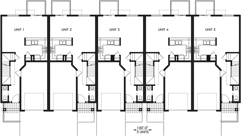 Main Floor Plan 2 for D-504 Townhouse plans, row house plans with garage, sloping lot townhouse plans, D-504