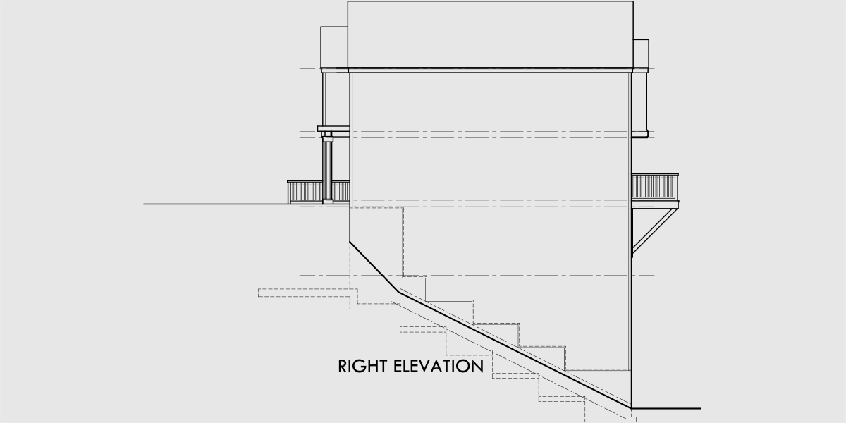 House rear elevation view for D-504 Townhouse plans, row house plans with garage, sloping lot townhouse plans, D-504