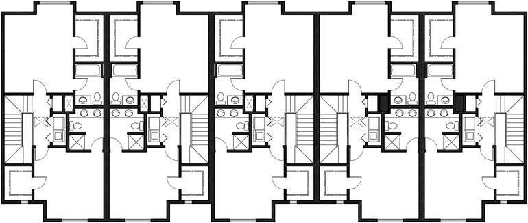 Upper Floor Plan 2 for Townhouse plans, row house plans with garage, sloping lot townhouse plans, D-504